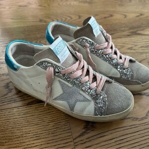 Golden Goose White, Silver & Pink Superstar Sneakers